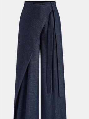 Commense Navy Wrap-Front Wide Leg Pants with Tie